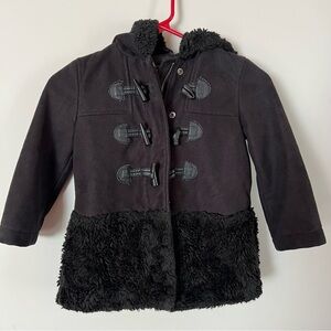GAP Kids Cozy Black Toggle Coat Faux Fur Hood Winter Core Preppy Girls 4-5Y